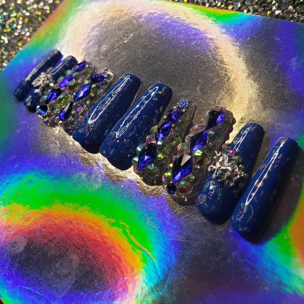 Handmade XL Coffin Unicorn Theme Press On Nails